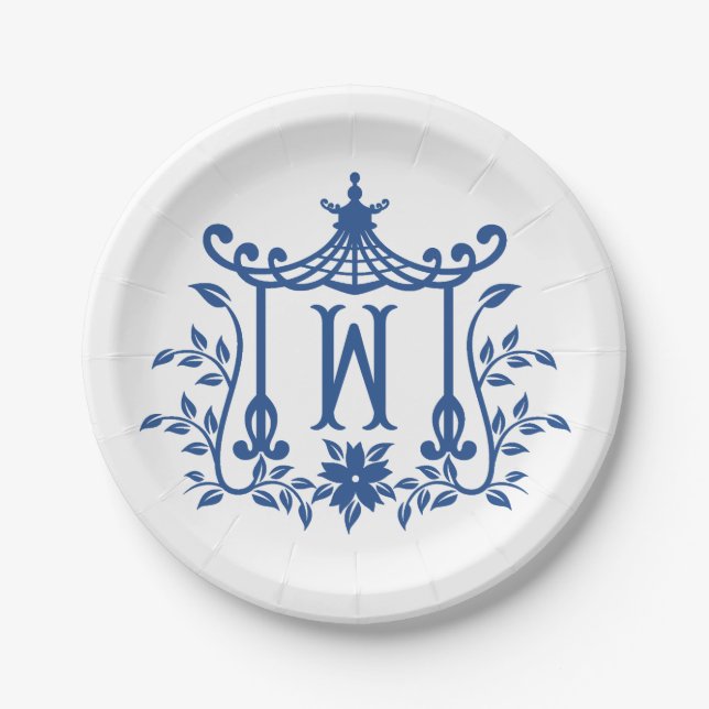 Chic Pagoda Monogram W Paper Plate (Front)