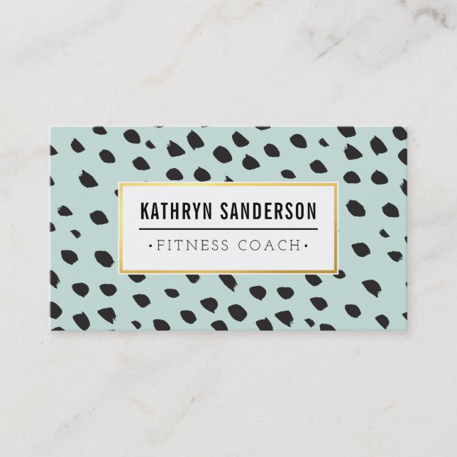 CHIC paint dabs strokes dots black gold mint Business Card (Front)
