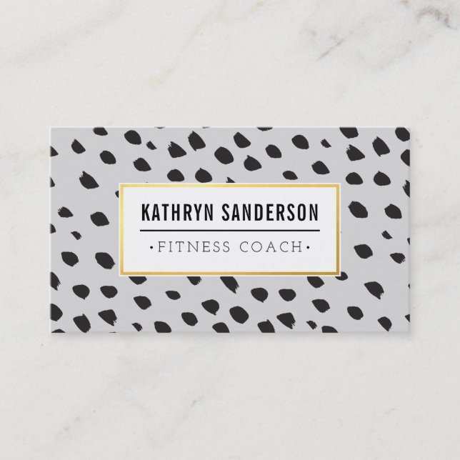 CHIC paint dabs strokes dots black gold pale gray Business Card (Front)
