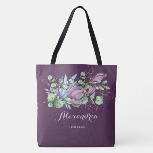 Chic Painted Floral Monogrammed Tote Bag