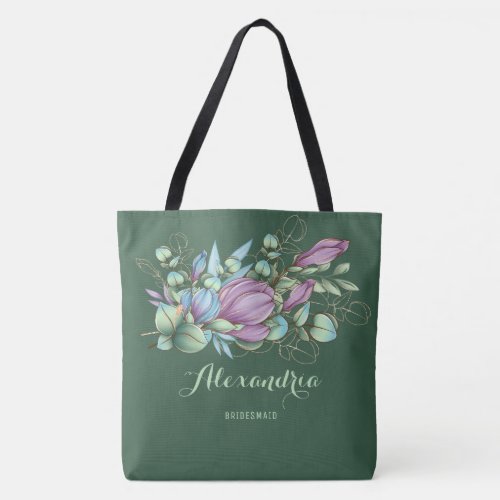 Chic Painted Floral Monogrammed Tote Bag
