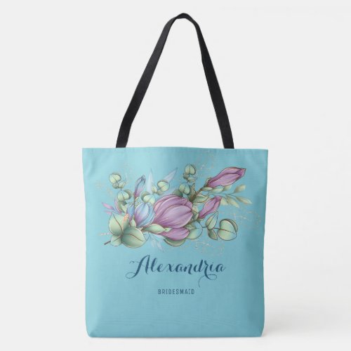 Chic Painted Floral Monogrammed Tote Bag