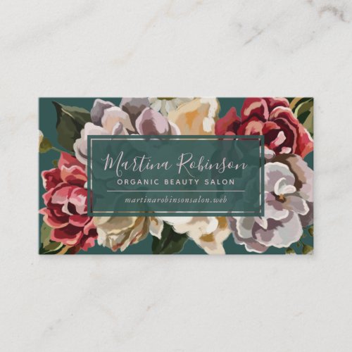 Chic Painted Floral on Teal Business Card