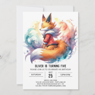 Chic Painted Fox Birthday Invitation