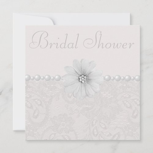 Chic Paisley Lace Flowers  Pearls Bridal Shower Invitation