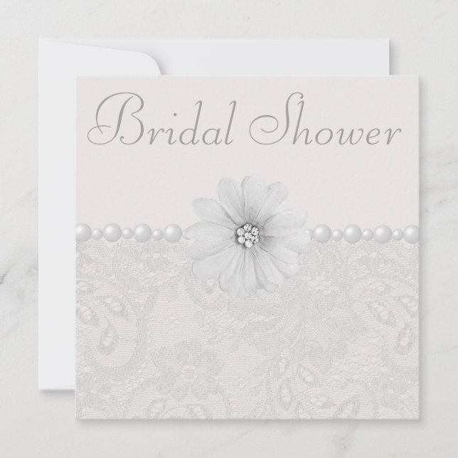 Chic Paisley Lace, Flowers & Pearls Bridal Shower Invitation (Front)