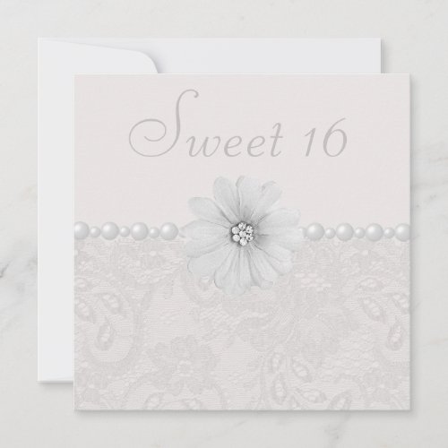 Chic Paisley Lace Flowers  Pearls Sweet 16 Invitation