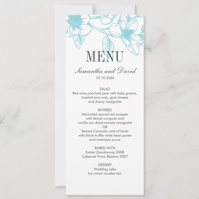 Chic Pale Blue Magnolia Flowers Wedding Dinner Invitation (Front)