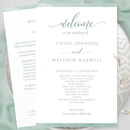 Chic Pale Green Watercolor Frame Wedding Program