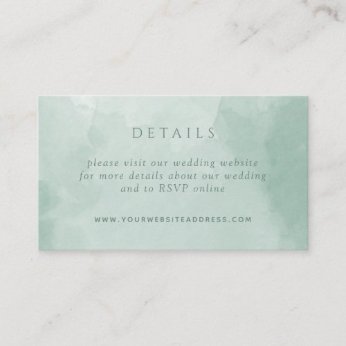 Chic Pale Green Watercolor Wedding Details Website Enclosure Card