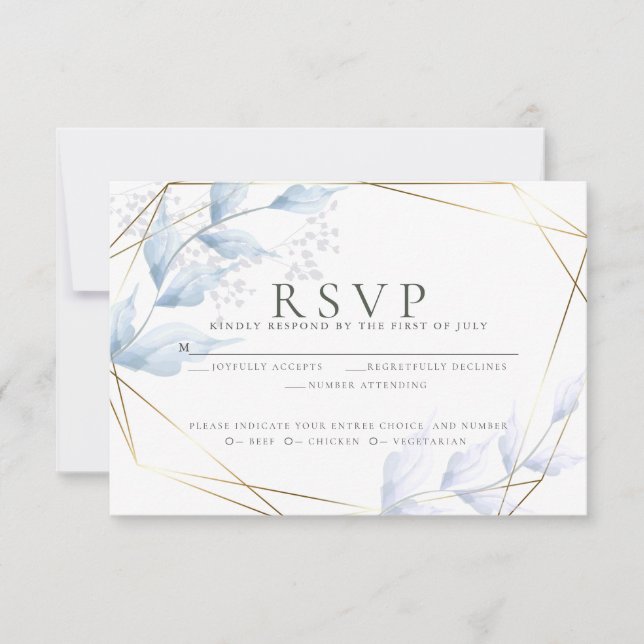 Chic Pale Lilac and Dusty Blue Foliage RSVP Card (Front)