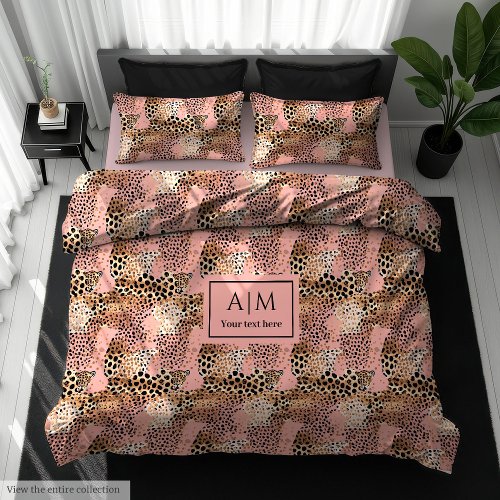 Chic pale pink and gold leopard skin duvet cover 