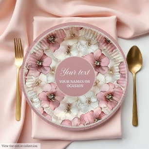 Chic pale pink and gold watercolor party plate set