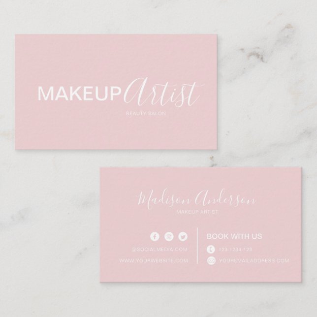 Chic Pale Pink and White Makeup Artist Business Card (Front/Back)