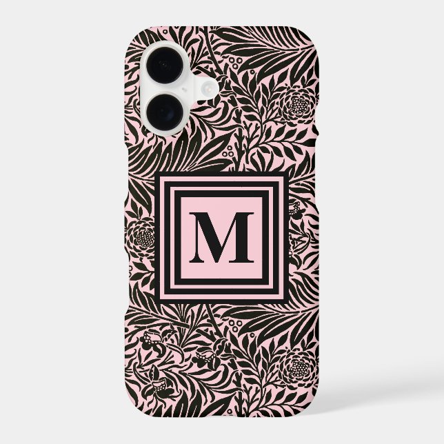 Chic Pale Pink Botanical foliage Pattern Monogram Iphone Case (Back)