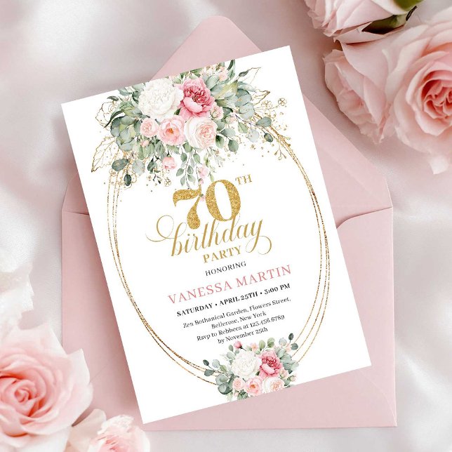 Chic Pale Pink Floral 70th Birthday Invitation (Chic Pale Pink Floral 70th Birthday Invitation)