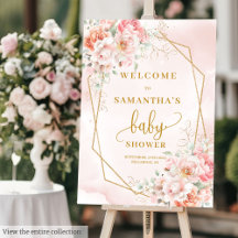 Chic Pale Pink Sage Gold Floral Baby Shower Sign
