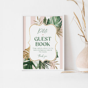 Chic palm beach pink stripes photo Guest book