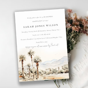 Chic Palm Springs California Watercolor Birthday Invitation