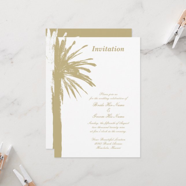 Chic palm tree beach wedding party invitations (Front/Back In Situ)