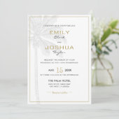 Chic Palm Tree & Gold Wedding Invitation Card (Standing Front)