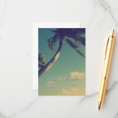 Chic palm tree photo beach wedding enclosure cards