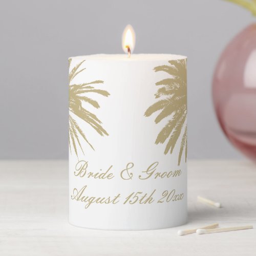 Chic palm tree professional beach wedding decor pillar candle