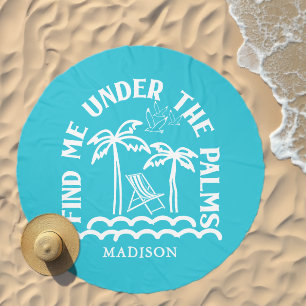 Chic Palm Trees Personalized Blue Beach Towel