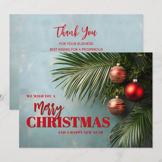 Chic Palms and Ornaments Business Logo Christmas Holiday Card (Front/Back)