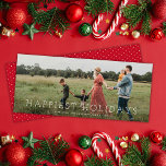 Chic Panoramic Simple Minimalist 1 Photo Christmas Holiday Card<br><div class="desc">This modern holiday photo card features a full frame (aka full-bleed) horizontal photo and the EDITABLE greeting "Happiest Holidays". The design is minimal yet elegant. On the back you will find a simple red and white dot pattern. You can customize this design further by adding another photo and/or additional text...</div>