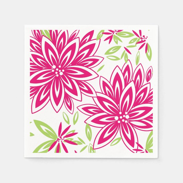 CHIC PAPER NAPKIN_LOVELY HOT PINK/GREEN FLORAL NAPKINS (Front)