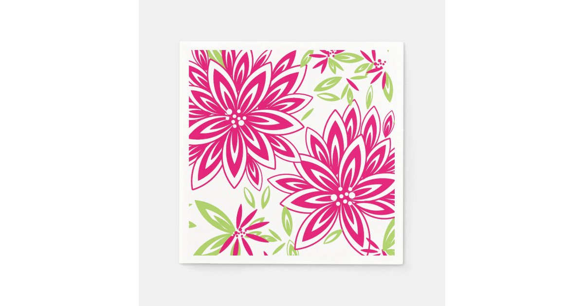 CHIC PAPER NAPKIN_LOVELY HOT PINK/GREEN FLORAL PAPER NAPKINS Zazzle