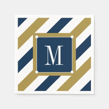 Chic Paper Napkin_navy/gold/white Stripes Paper Napkins by GiftMePlease at Zazzle