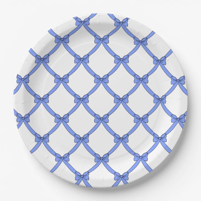 CHIC PAPER PLATE_GIRLY PERIWINKLE BLUE BOWS PLATES (Front)