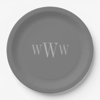 Chic Paper Plate_gray Solid/monogram Paper Plates by GiftMePlease at Zazzle
