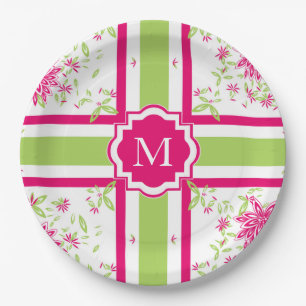 CHIC PAPER PLATE_LOVELY HOT PINK/GREEN FLORAL PLATES