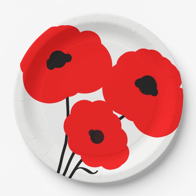 CHIC PAPER PLATE_MOD RED POPPIES PLATES (Front)