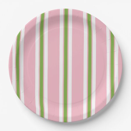 Chic Paper Plate_modern Pink/green Stripes Paper Plates