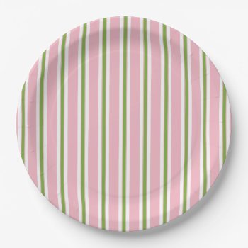 Chic Paper Plate_modern Pink/green Stripes Paper Plates by GiftMePlease at Zazzle
