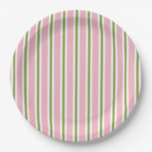 CHIC PAPER PLATE_MODERN PINK/GREEN STRIPES PLATES
