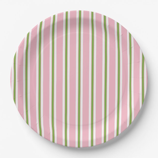 CHIC PAPER PLATE_MODERN PINK/GREEN STRIPES PLATES (Front)