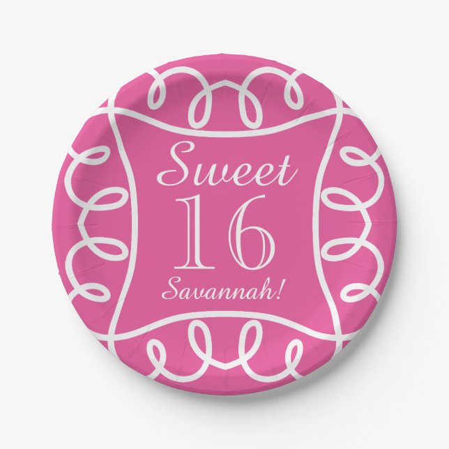 CHIC PAPER PLATE_"Sweet 16!" PINK/WHITE Plates (Front)