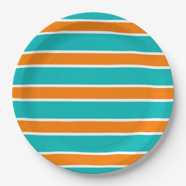 CHIC PAPER PLATE_TURQUOSIE/ORANGE STRIPES #6 PAPER PLATES (Front)