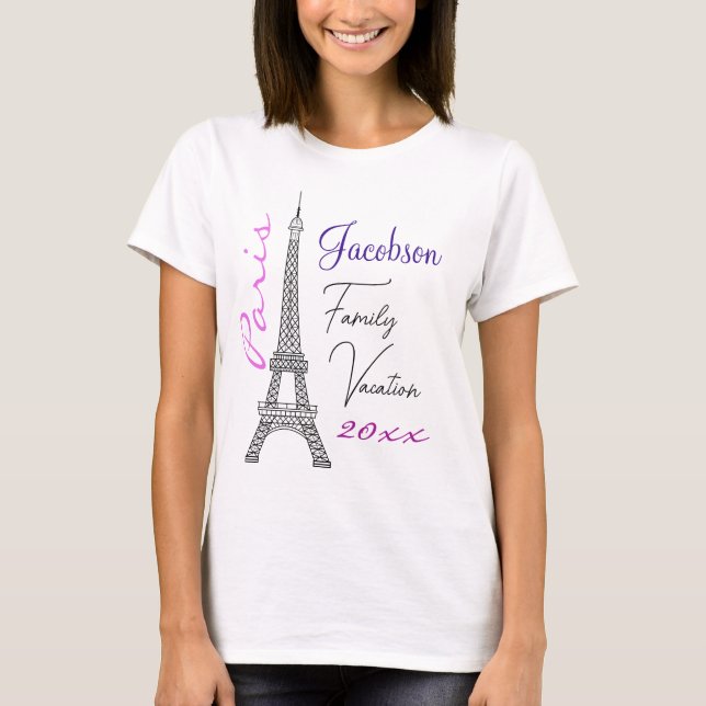 Chic Paris Eiffel Tower Family Vacation T-Shirt (Front)