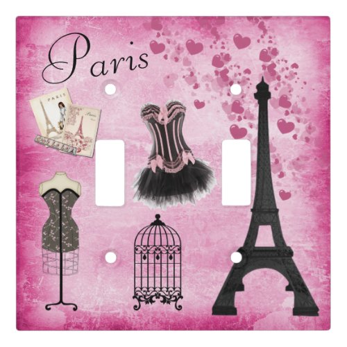 Chic Paris Eiffel Tower Fashion and Hearts Light Switch Cover