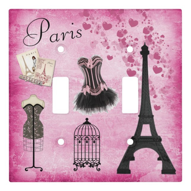 Chic Paris Eiffel Tower Fashion and Hearts Light Switch Cover (Front)