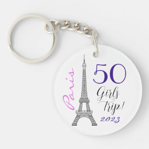 Chic Paris Eiffel Tower Girls Trip 50th Birthday Keychain