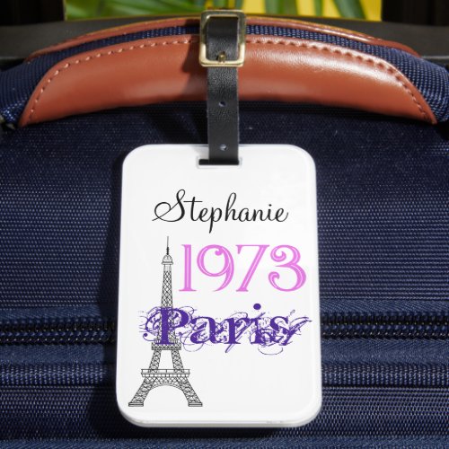 Chic Paris Eiffel Tower Girls Trip 50th Birthday Luggage Tag