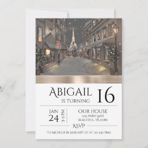 Chic Paris Eiffel Tower Gold Trendy Birthday Invitation