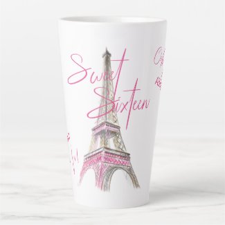 Chic Paris Eiffel Tower Personalized Sweet Sixteen Latte Mug